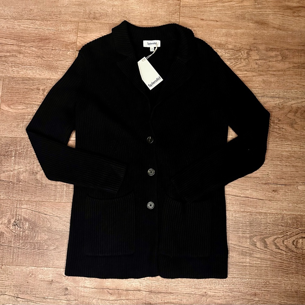 NWT Splendid Black Chunky Ribbed Knit Cardigan Size XS